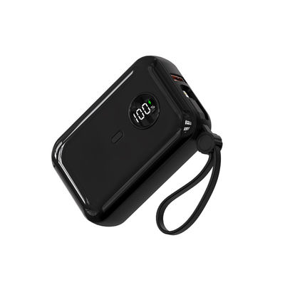 10000mAh 22.5W Universal Built In Cable Power Bank Black White Fireproof ABS PC with LED Indicator Lights
